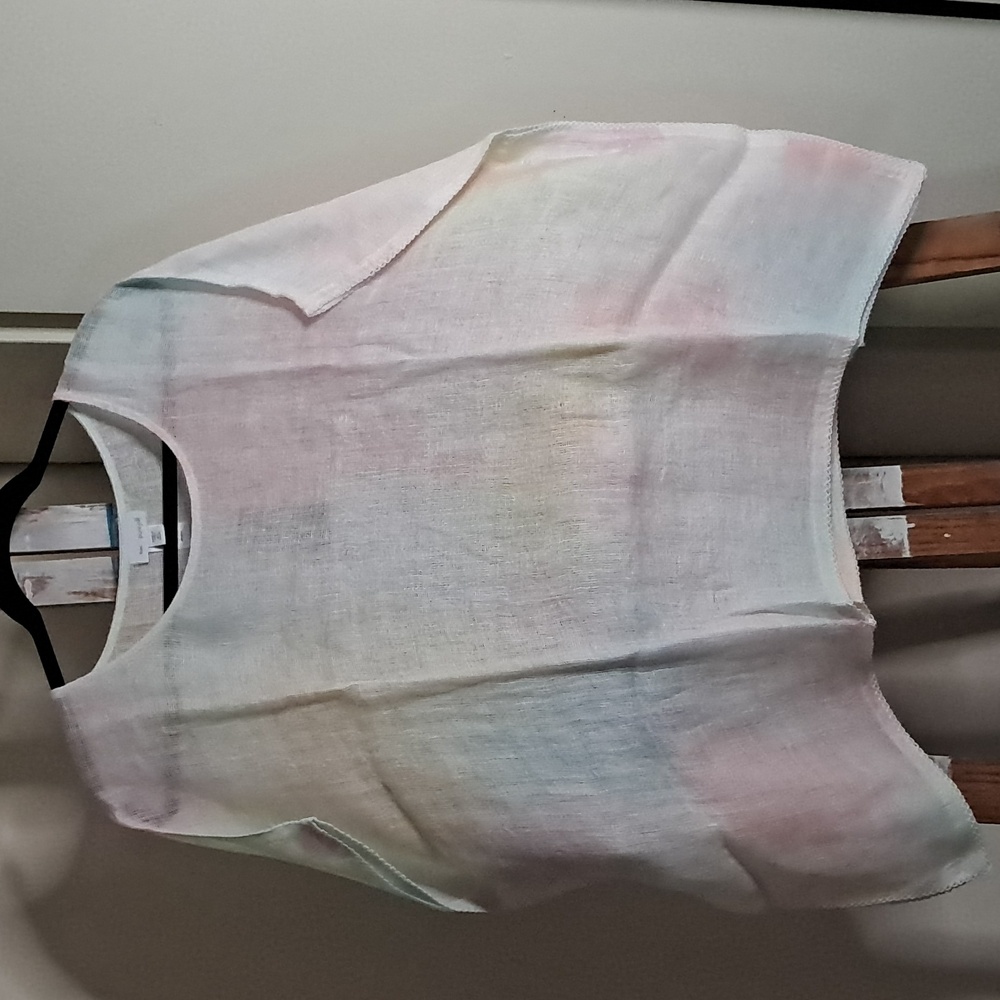 J. Jill Watercolor Linen Topper Sz M/L Petite
